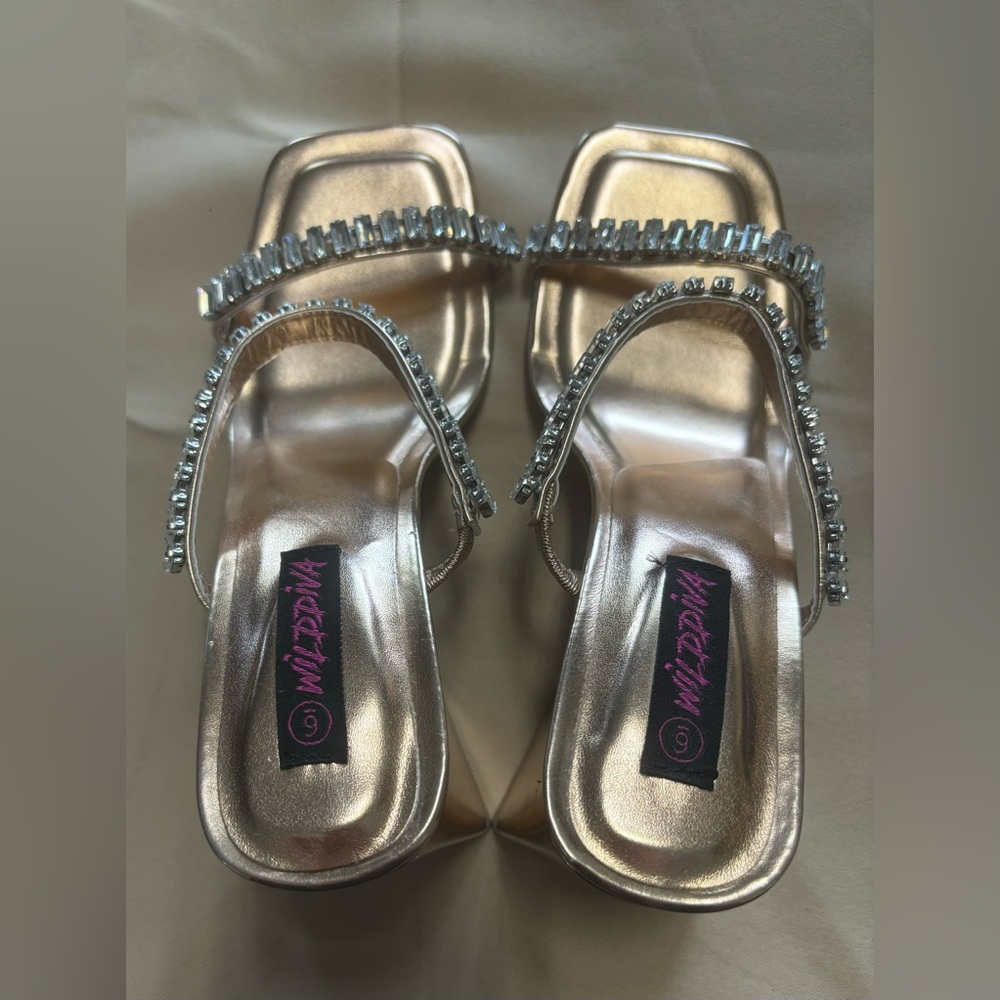 Wild Diva Gold Crystal Embellished Heels - Picture 2 of 15